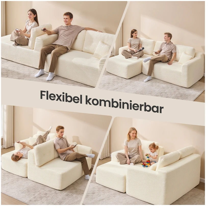 Koduva Modulinė kampinė sofa, 244 cm pločio, su šezlongu kairėje, kreminės baltos spalvos