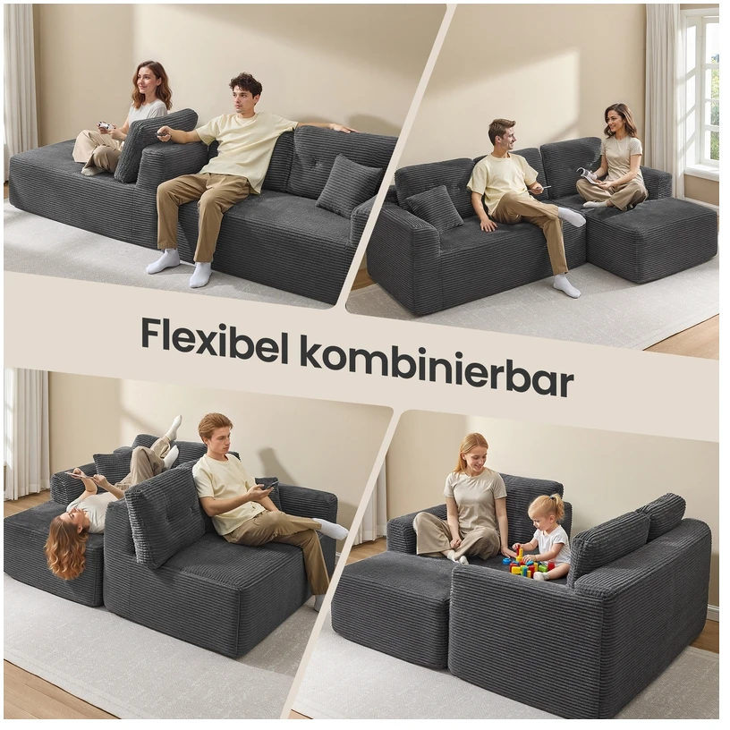 Koduva Modulinė kampinė sofa, 244 cm pločio, su didele dešine šezlongo dalimi, pilkai mėlyna