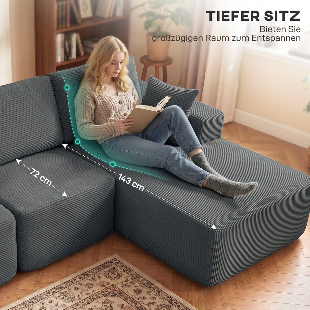 Aosom Modulinė kampinė sofa-lova, tamsiai pilka, 267 x 168 x 85 cm