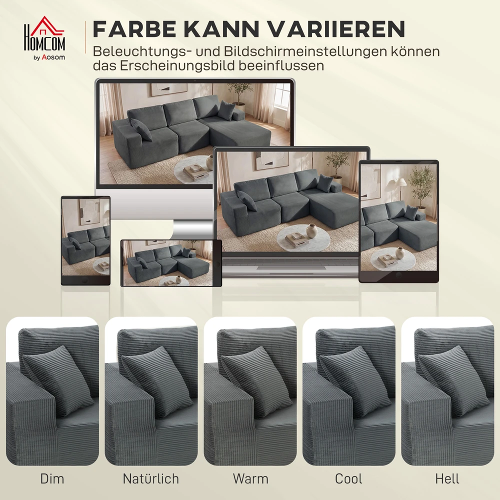 Aosom Modulinė kampinė sofa-lova, tamsiai pilka, 267 x 168 x 85 cm