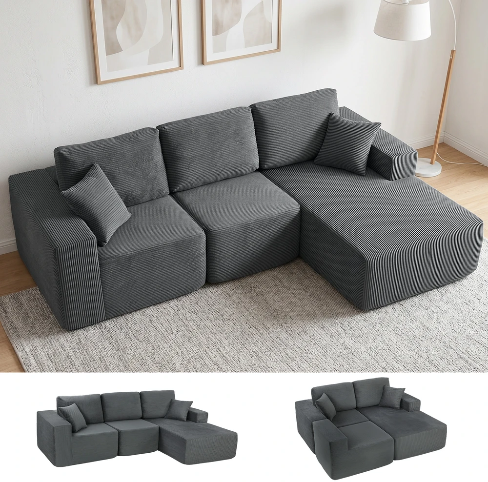 Aosom Modulinė kampinė sofa-lova, tamsiai pilka, 267 x 168 x 85 cm
