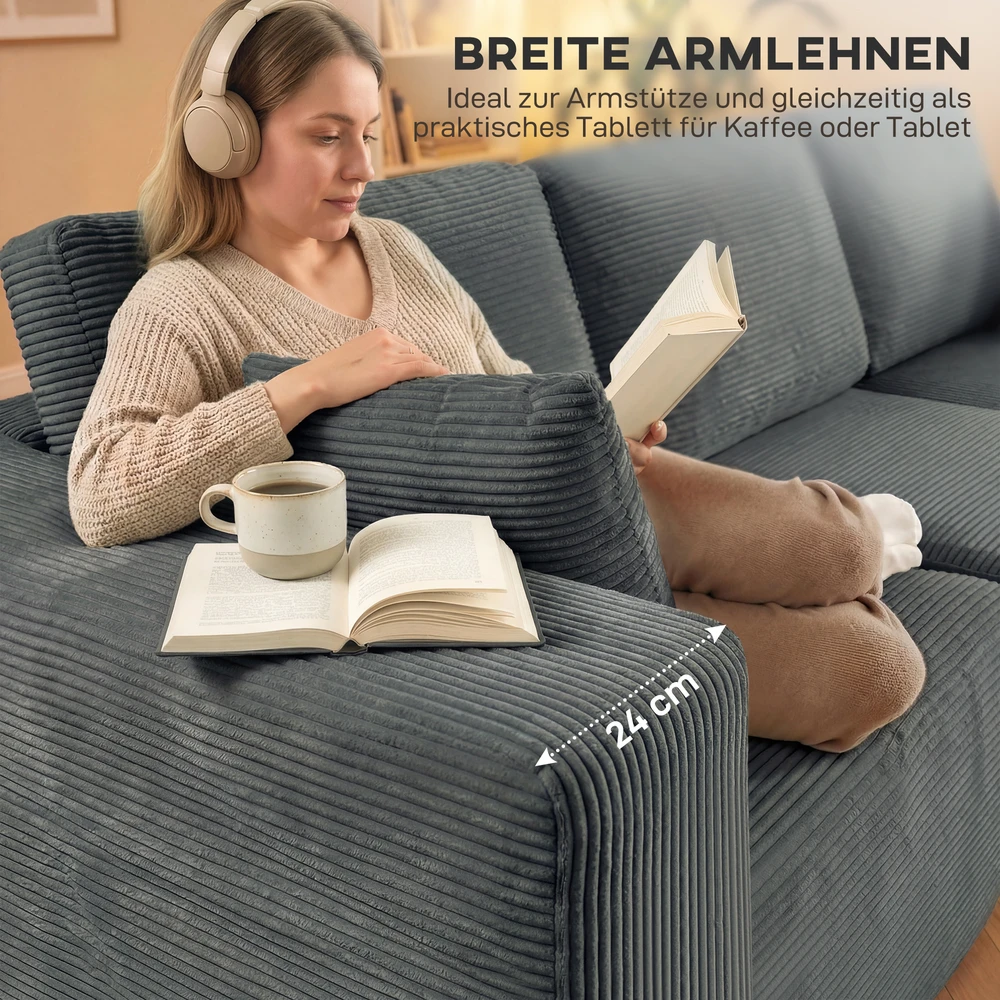Aosom Modulinė kampinė sofa-lova, tamsiai pilka, 267 x 168 x 85 cm