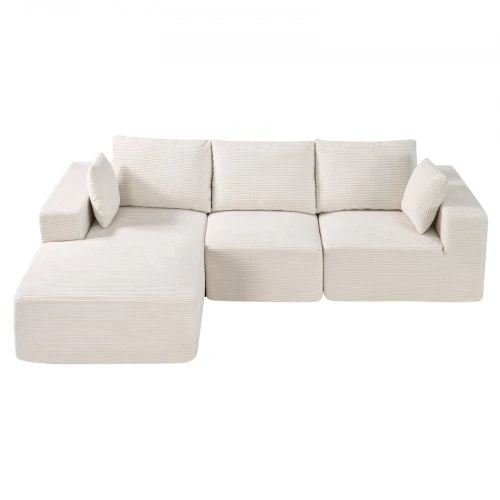VEVOR Modulinė kampinė sofa su šezlongu, velvetas, smėlio spalvos, 265 x 165 x 57 cm
