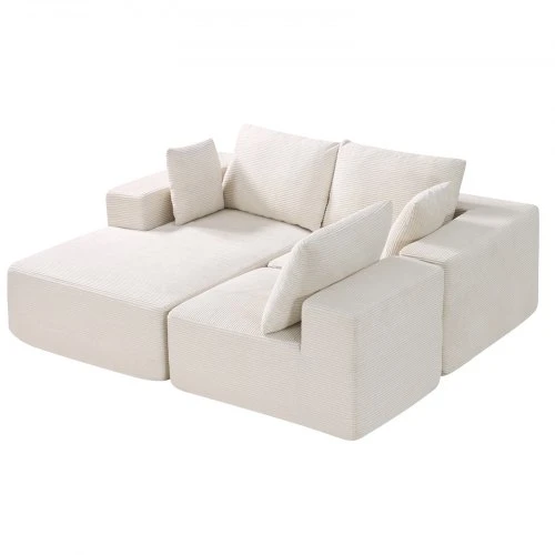 VEVOR Modulinė kampinė sofa su šezlongu, velvetas, smėlio spalvos, 265 x 165 x 57 cm
