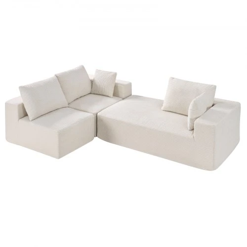 VEVOR Modulinė kampinė sofa su šezlongu, velvetas, smėlio spalvos, 265 x 165 x 57 cm