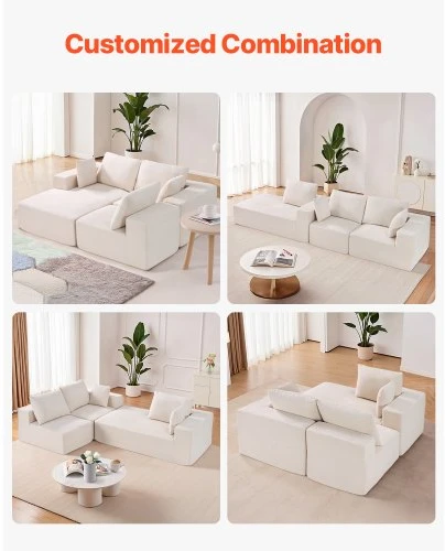 VEVOR Modulinė kampinė sofa su šezlongu, velvetas, smėlio spalvos, 265 x 165 x 57 cm