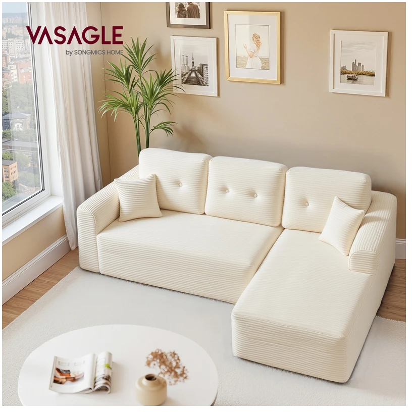 Koduva Modulinė sofa, 244 cm pločio, su didele dešiniąja šezlongo dalimi, kreminės baltos spalvos