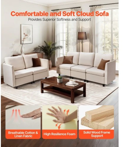 VEVOR Modulinė svetainės sofa SS001-5, 5 vietų, smėlio spalvos