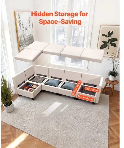 VEVOR Modulinė svetainės sofa SS001-5, 5 vietų, smėlio spalvos