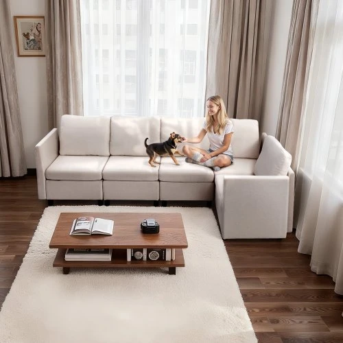 VEVOR Modulinė svetainės sofa SS001-5, 5 vietų, smėlio spalvos