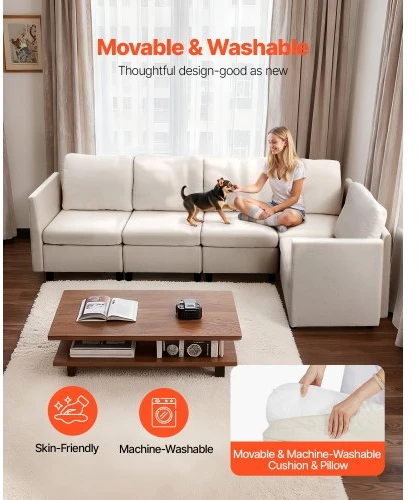 VEVOR Modulinė svetainės sofa SS001-5, 5 vietų, smėlio spalvos