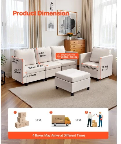 VEVOR Modulinė svetainės sofa SS001-5, 5 vietų, smėlio spalvos