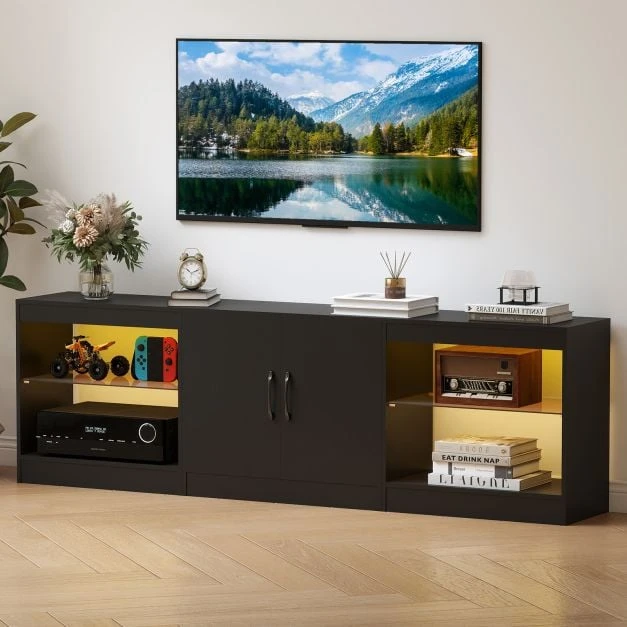 TV staliukas Promotion Modulinė TV spintelė 85" televizoriams, juoda