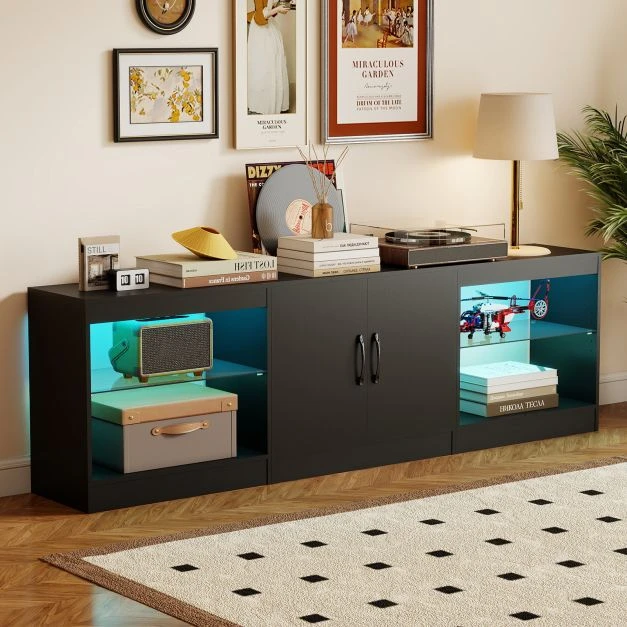 TV staliukas Promotion Modulinė TV spintelė 85" televizoriams, juoda