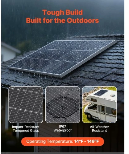 VEVOR Monokristalinis saulės modulis S100, 2 vnt. po 100 W, aliuminio rėmas, 82 x 66 x 3 cm