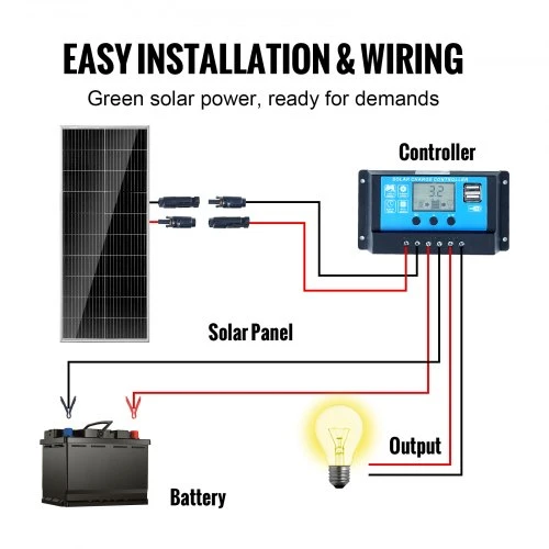 VEVOR Monokristalinis saulės skydelis S100 su įkrovimo valdikliu, 100 W, 12 V, 110 x 45 x 3 cm
