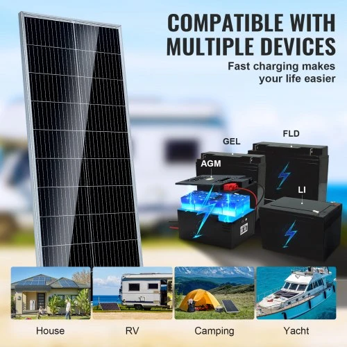 VEVOR Monokristalinis saulės skydelis S100 su įkrovimo valdikliu, 100 W, 12 V, 110 x 45 x 3 cm