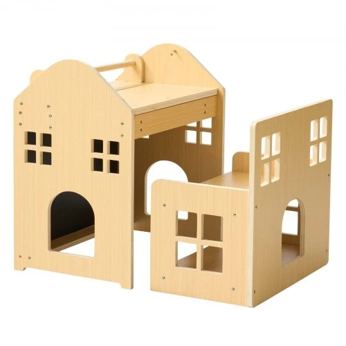 VEVOR Montessori nujunkymo stalo ir kėdės rinkinys ZD-2603, medinis, natūralaus medžio spalvos, 3 dalių funkcija, 1-5 m.