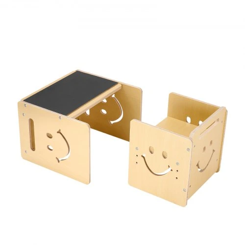 VEVOR Montessori nujunkymo stalo ir kėdės rinkinys, medinis, su lentele, reguliuojamo aukščio, 1-5 m., natūralaus medžio
