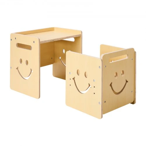 VEVOR Montessori nujunkymo stalo ir kėdės rinkinys, medinis, su lentele, reguliuojamo aukščio, 1-5 m., natūralaus medžio
