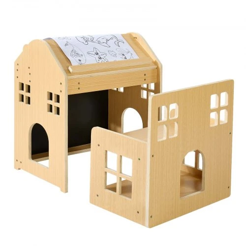 VEVOR Montessori nujunkymo stalo ir kėdės rinkinys ZD-2603, medinis, natūralaus medžio spalvos, 3 dalių funkcija, 1-5 m.