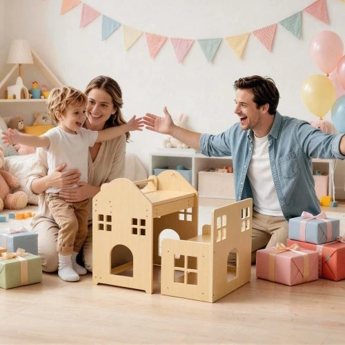 VEVOR Montessori nujunkymo stalo ir kėdės rinkinys ZD-2603, medinis, natūralaus medžio spalvos, 3 dalių funkcija, 1-5 m.