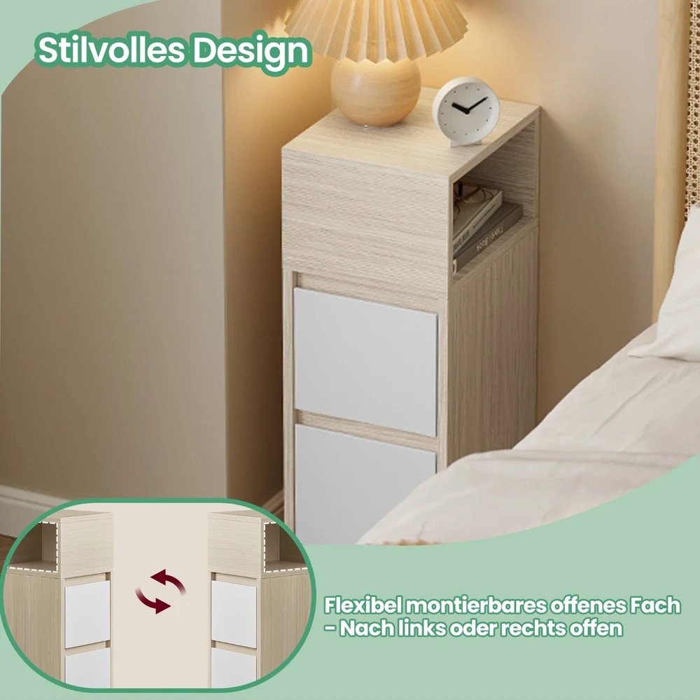 Koduva Naktinis staliukas, siauras, 2 vnt., su 2 stalčiais, 30,1 x 25,1 x 65,1 cm, baltas