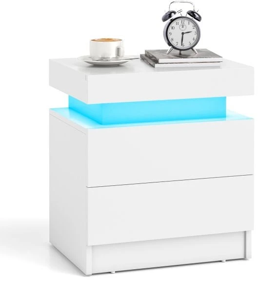 Promotion Naktinis staliukas su 2 stalčiais ir LED šviesa, baltas