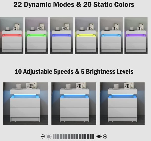 Promotion Naktinis staliukas su 2 stalčiais ir LED šviesa, baltas