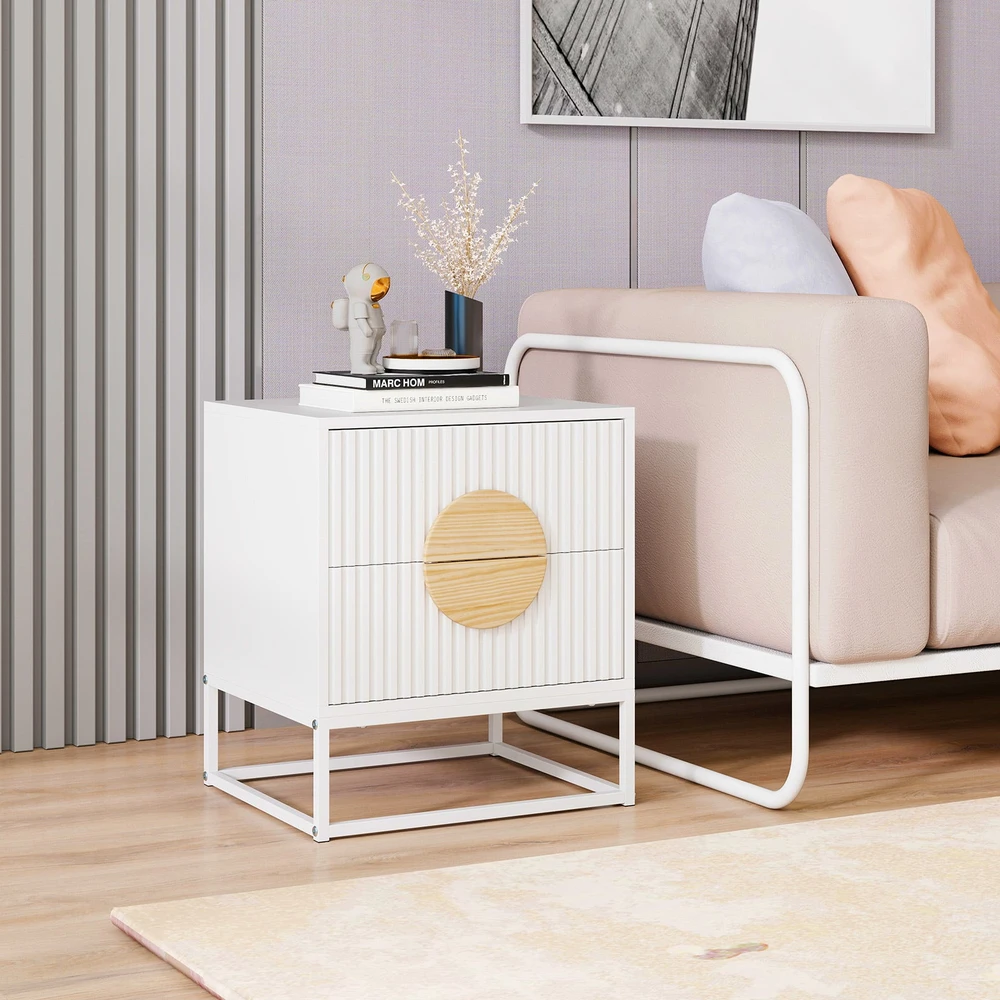 Promotion Naktinis staliukas su fluted dizainu, baltas spalvos