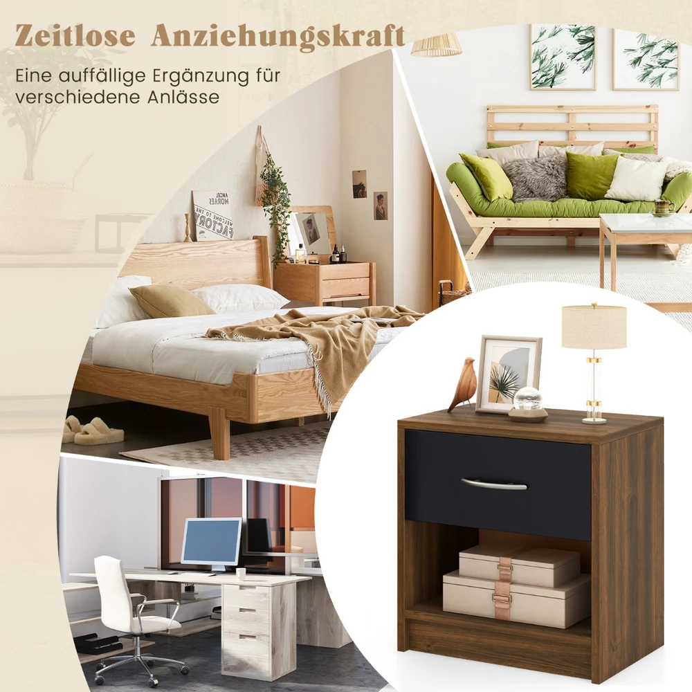 Promotion Naktinis staliukas su stalčiumi ir lentyna rudas spalvos