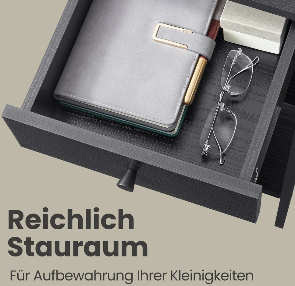Songmics Naktinis staliukas su stalčiumi ir 2 lentynomis, 35,1 x 35,1 x 70,1 cm, juodas