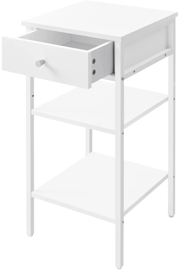 Songmics Naktinis staliukas su stalčiumi ir 2 lentynomis, 35,1 x 35,1 x 70,1 cm, baltas