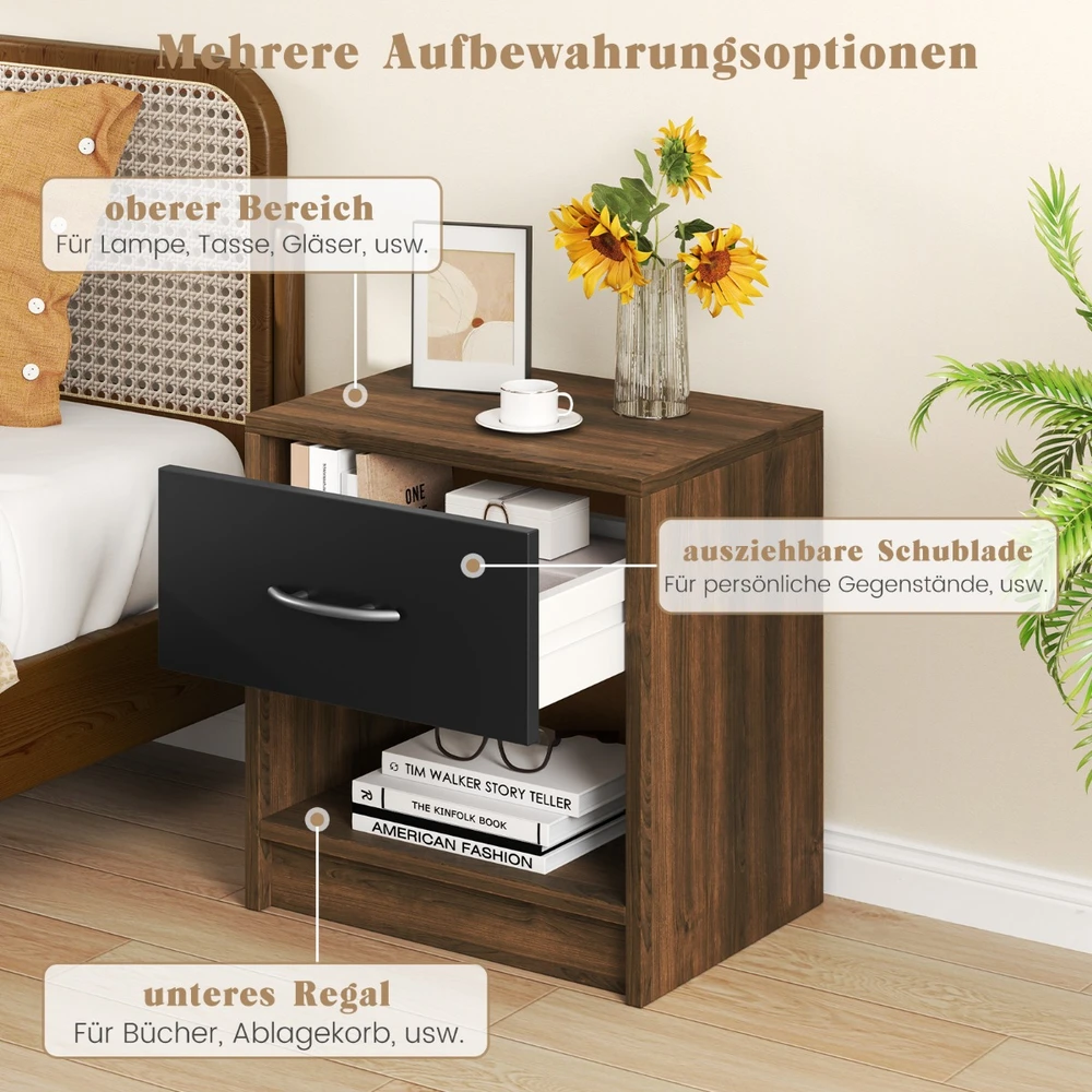 Promotion Naktinis staliukas su stalčiumi ir lentyna rudas spalvos