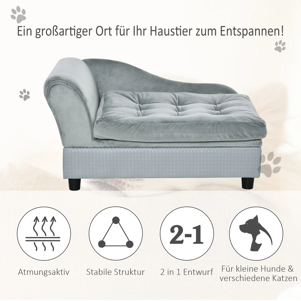 Aosom Naminių gyvūnų sofa su daiktadėže, šviesiai pilka, 76 x 45 x 43 cm