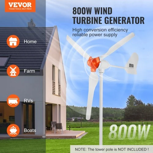 VEVOR Namų vėjo turbina 800 W, 12 V, 3 menčių, su MPPT valdikliu, 150 x 150 x 103 cm