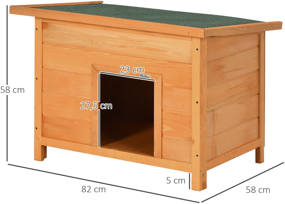 Aosom Natūralios medienos šuns būda su žaliu atverčiamu stogu, 82 × 58 × 58 cm