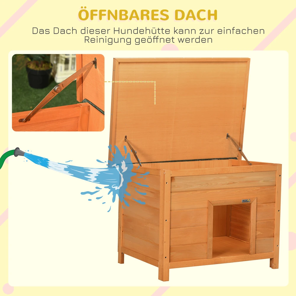 Aosom Natūralios medienos šuns būda su žaliu atverčiamu stogu, 82 × 58 × 58 cm