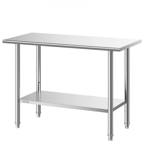 Koduva Nerūdijančio plieno darbo stalas VEVOR, 61 x 122 cm, su reguliuojama apatine lentyna