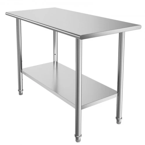 Koduva Nerūdijančio plieno darbo stalas VEVOR, 61 x 122 cm, su reguliuojama apatine lentyna
