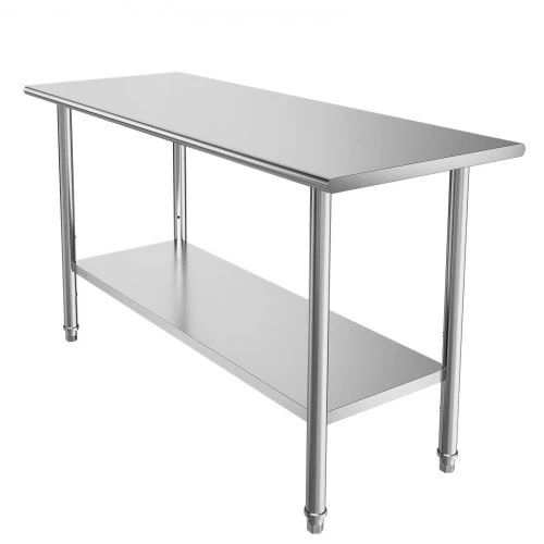 Koduva Nerūdijančio plieno darbo stalas VEVOR, 61 x 152 cm, su reguliuojama apatine lentyna