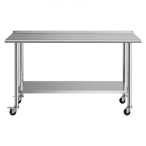 Koduva Nerūdijančio plieno darbo stalas VEVOR su ratukais ir borteliu, 61 x 152 cm