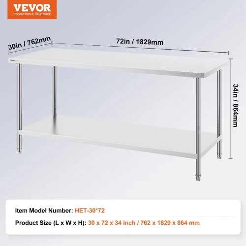 Koduva Nerūdijančio plieno paruošimo stalas VEVOR, 76 x 183 x 86 cm