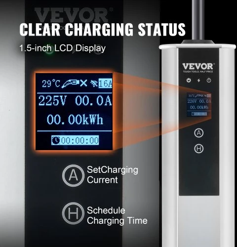 VEVOR Nešiojama elektromobilio įkrovimo stotelė Type 2, 32A, 7.36 kW/22 kW, su 7.5 m kabeliu