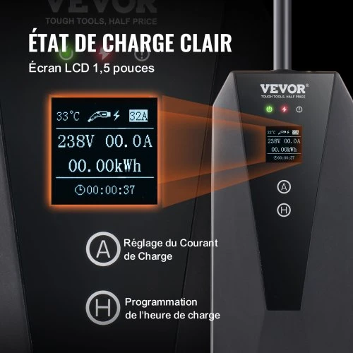 VEVOR Nešiojama elektromobilio įkrovimo stotelė Type 2, 16A, 3.68 kW, su 8.6 m įkrovimo kabeliu