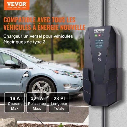 VEVOR Nešiojama elektromobilio įkrovimo stotelė Type 2, 16A, 3.68 kW, su 8.6 m įkrovimo kabeliu