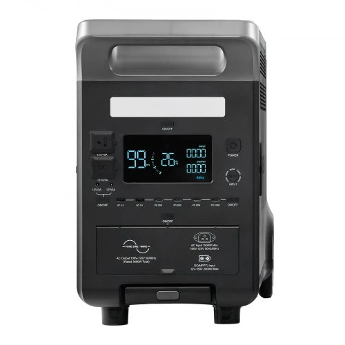 VEVOR Nešiojama elektros stotis Q3600Pro, 3600 W, 3840 Wh, juoda ir pilka, 61 x 29 x 46 cm