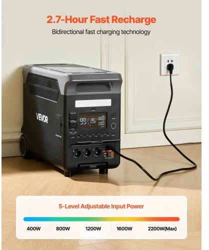 VEVOR Nešiojama elektros stotis Q3600Pro, 3600 W, 3840 Wh, juoda ir pilka, 61 x 29 x 46 cm