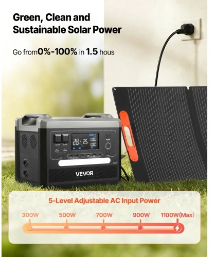 VEVOR Nešiojama saulės energijos stotis, 2400 W, su 200 W sulankstomu saulės skydeliu, 2160 Wh
