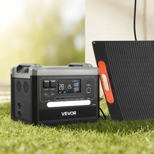 VEVOR Nešiojama saulės energijos stotis, 2400 W, su 200 W sulankstomu saulės skydeliu, 2160 Wh